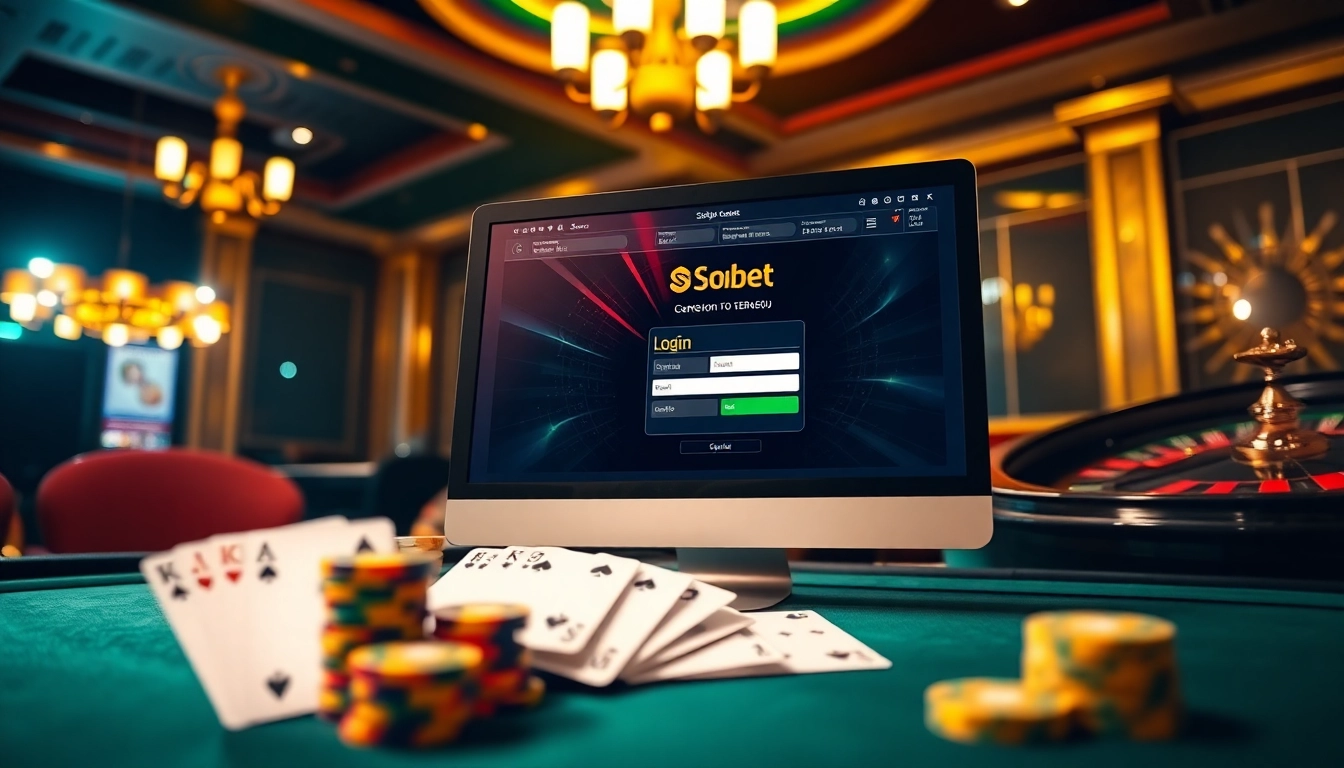 Experience sbobet login terbaru with an engaging online casino setup featuring vibrant tables and chips.