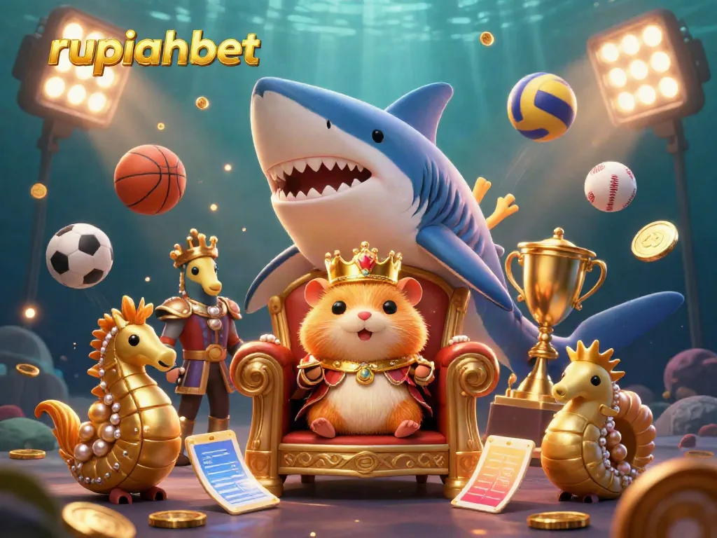 Experience excitement with rupiahbet by betting in a vibrant underwater casino scene filled with playful characters and dynamic elements.