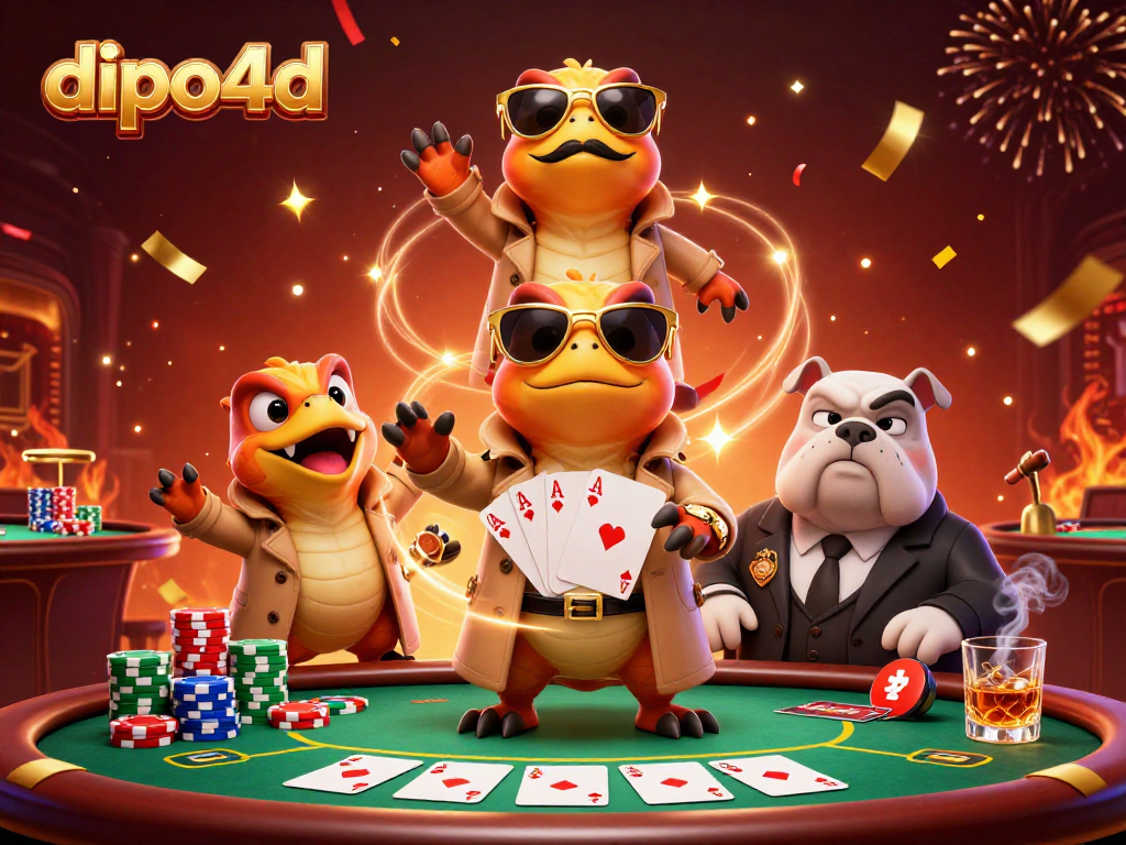 Bet on dipo4d with raptors in disguise at a lively casino lounge scene