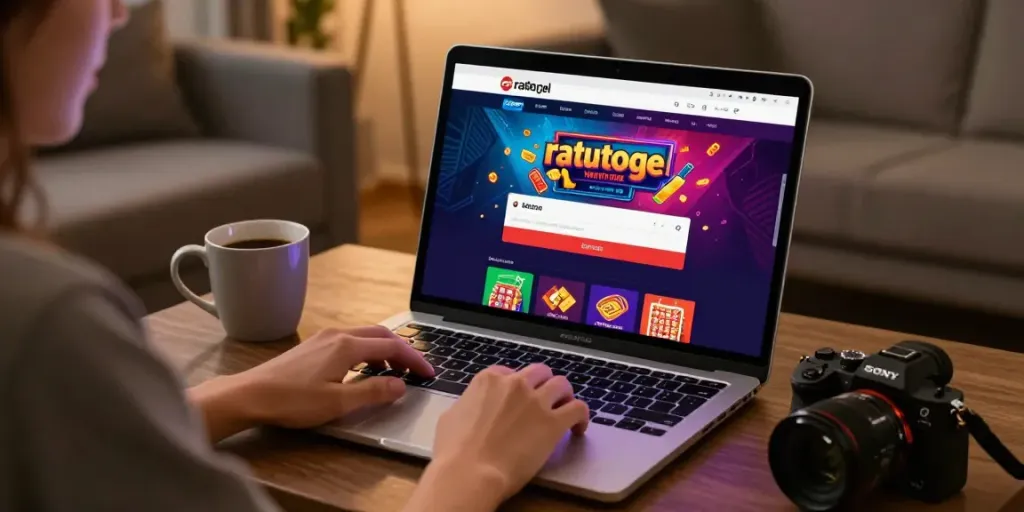Proses ratutogel login di laptop dalam suasana santai di ruang tamu.