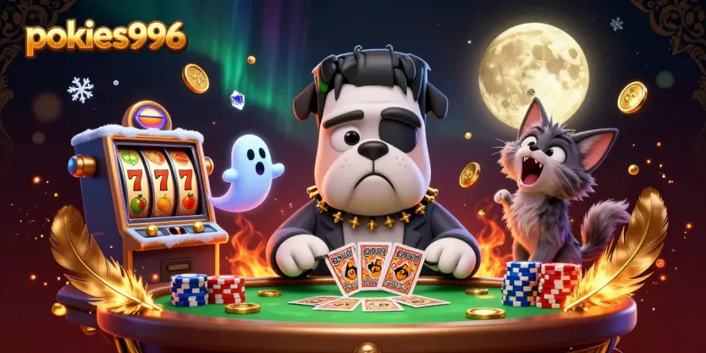Engage in thrilling pokies996 action with a 3D monster dealer and exciting game elements.