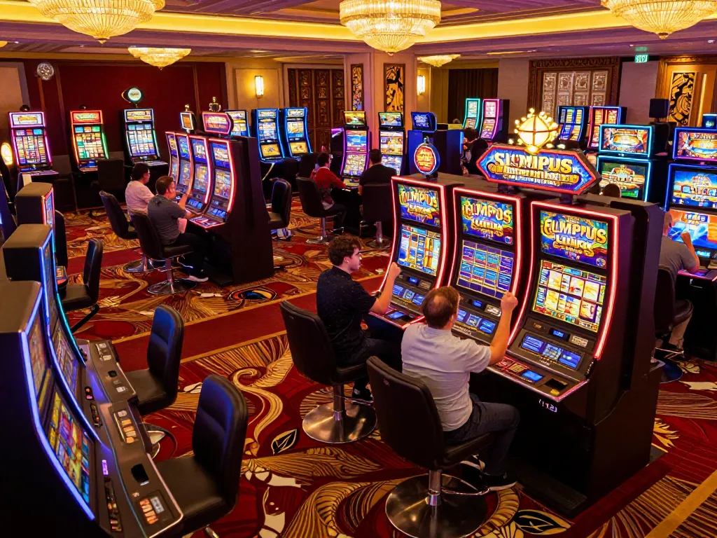 Players enjoying the excitement of the slot olympus game in a vibrant casino atmosphere.