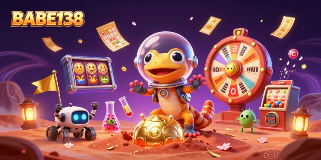 Gambaran BABE138 dengan karakter unik dan elemen permainan slot yang menarik.