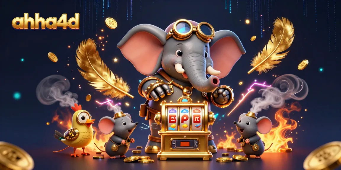 Engage with ahha4d's thrilling 3D lottery scene featuring an elephant engineer and golden slots.