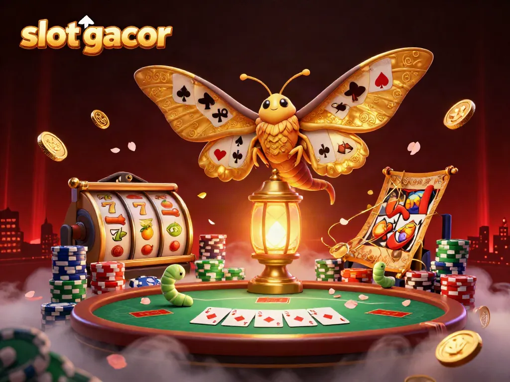 Experience the thrill of slot gacor with a vibrant, dynamic illustration showing golden wings and spinning slot reels.