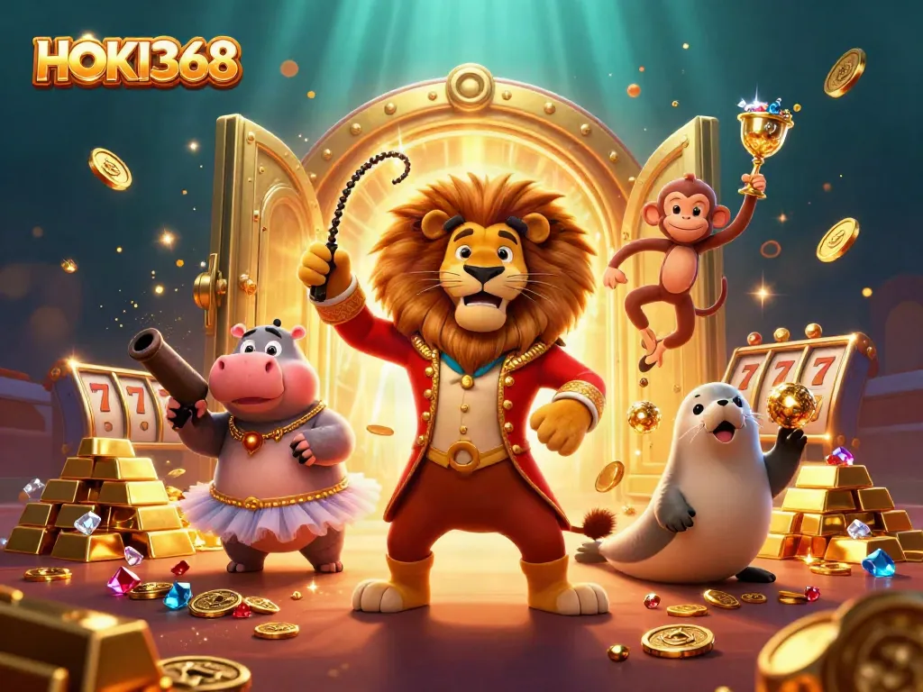 Spin the slot reels at HOKI368 while enjoying a dazzling casino experience with vibrant characters.