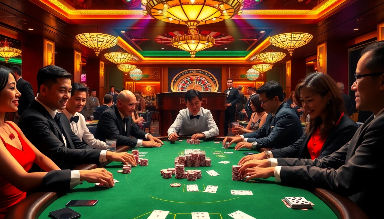 Witness the excitement of high-stakes poker at https://go8.live/, featuring vibrant chips, cards, and an energetic casino atmosphere.