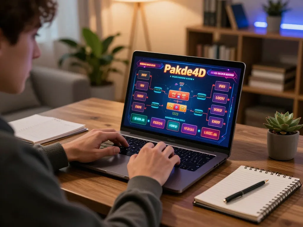 Player engaging with the Pakde4D online casino interface in a cozy home setting, promoting responsible gaming.