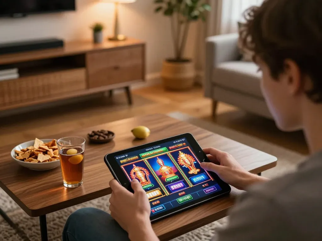 Experience thrilling gameplay with jangkar55 while enjoying online slots in a cozy home setup.