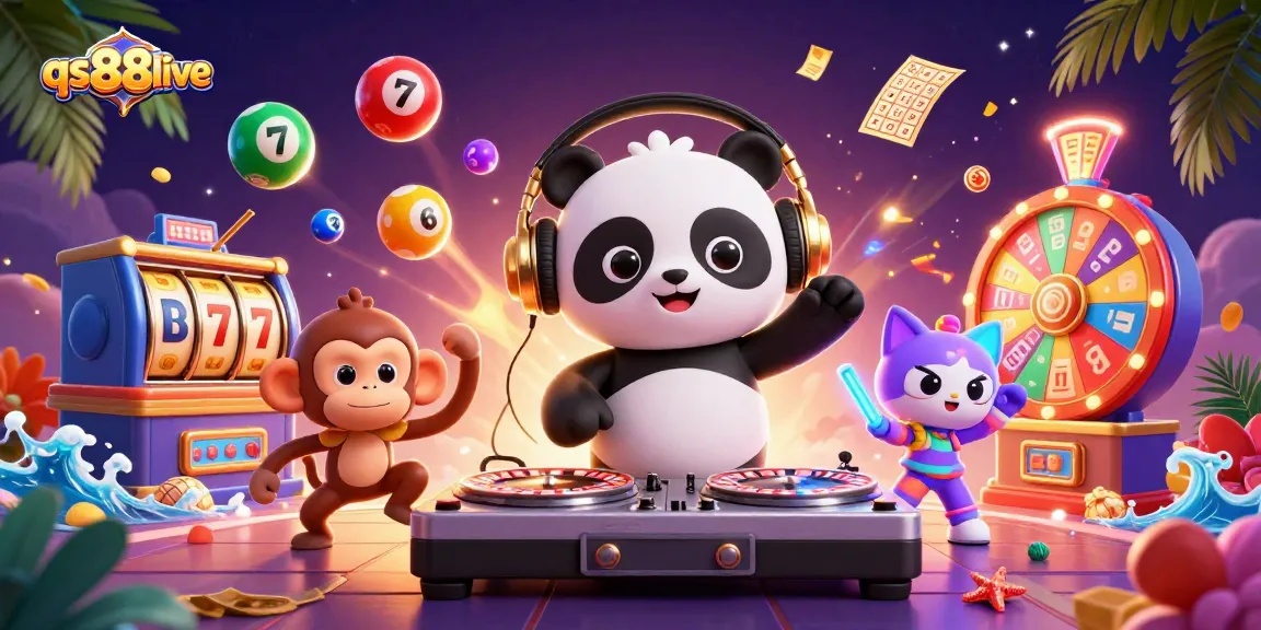 Experience the excitement of qs88live with dynamic characters set in a vibrant casino-inspired scene.