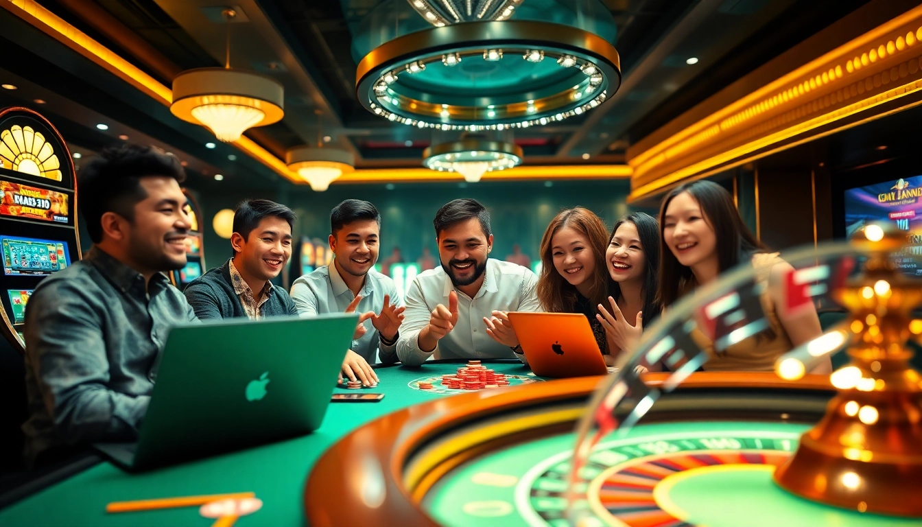 Players enjoying an exciting online gambling experience while accessing berlian888 login through luxurious casino visuals.