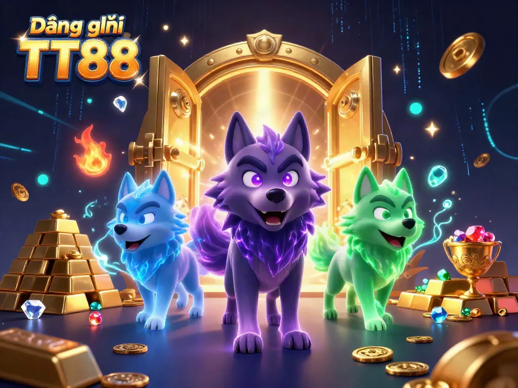 Engage with Đăng ký TT88 for your online gaming journey amid glowing treasures and spectral wolves.
