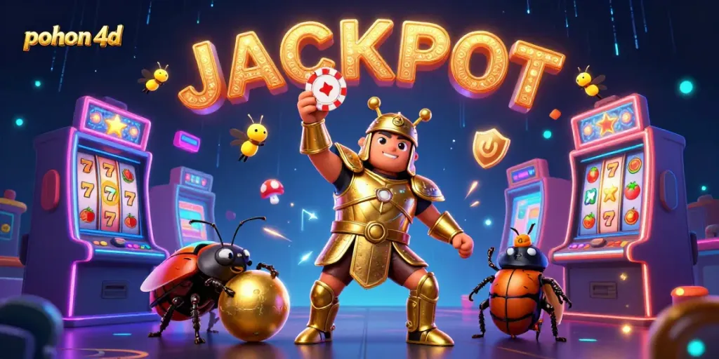 Engage in exciting gaming moments with pohon 4d featuring triumphant characters and vibrant casino elements.