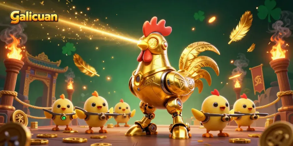Galicuan mengungkap gaya permainan unik dengan robot ayam emas dan elemen kasino menarik.