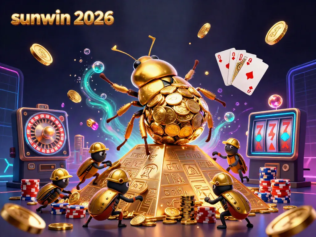 Experience the excitement of sunwin 2026 with golden coins, slots, and vibrant casino elements.