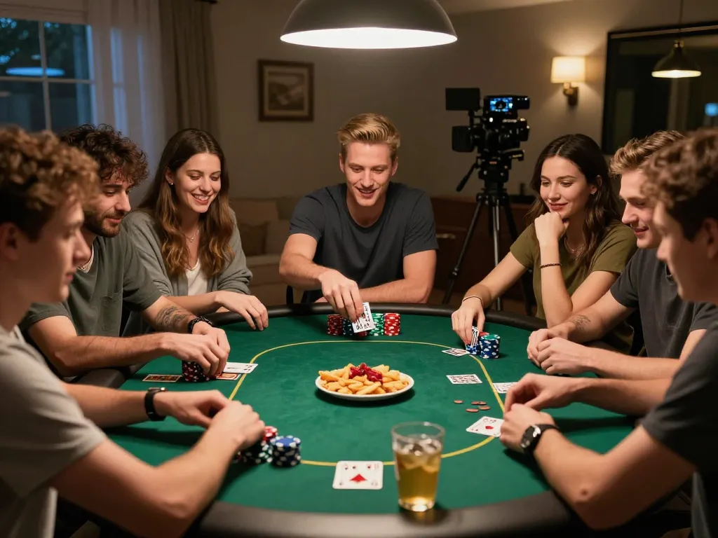 Players strategizing in an engaging home poker night, exploring daftar Sepuhplay options for online gaming.