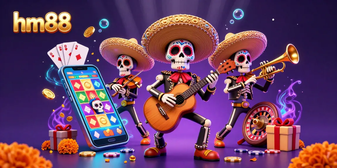 Experience immersive gaming with hm88 in vibrant casino action featuring joyous skeleton mariachi musicians.