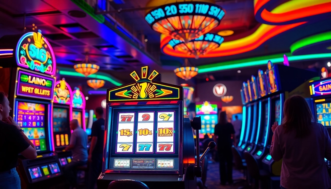 Main slot machine with colorful graphics menarik perhatian pengunjung di kasino.