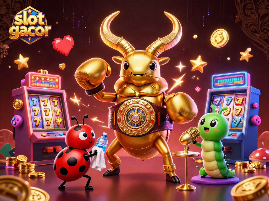 Slot gacor menawarkan permainan menggiurkan dengan karakter kartun menarik dan mesin slot berwarna-warni.