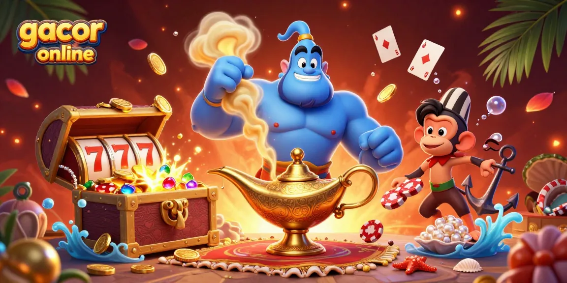 Experience the excitement of gacor slot online with a magical scene filled with treasures and casino elements.