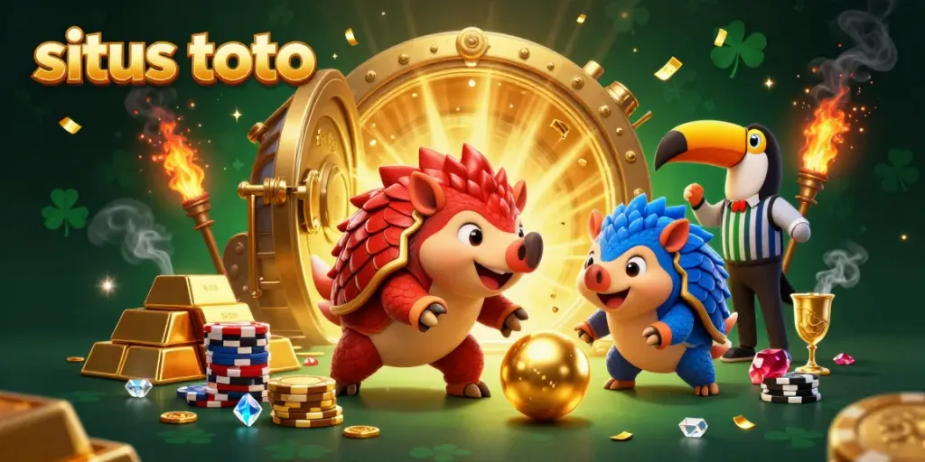 Experience the thrill of situs toto with competitive pangolins rolling golden balls amidst poker chips.
