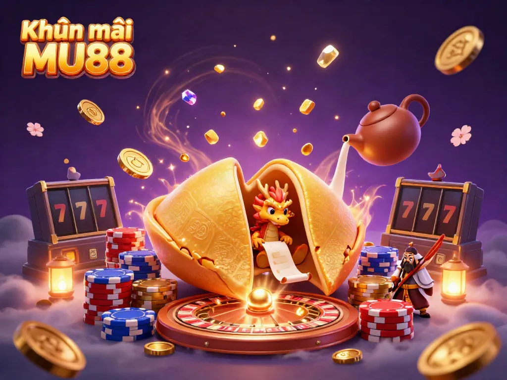 Engage in Khuyến mãi MU88 with an ultra-detailed 3D illustration of casino elements and winning opportunities.
