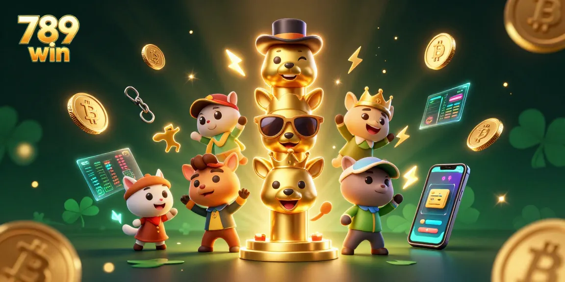 Engage with the exciting 789 win casino scene featuring a golden totem and crypto elements.