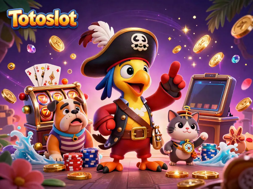 Menangkan jackpot Totoslot dengan ilustrasi karakter kasino menarik dan elemen permainan yang dinamis.