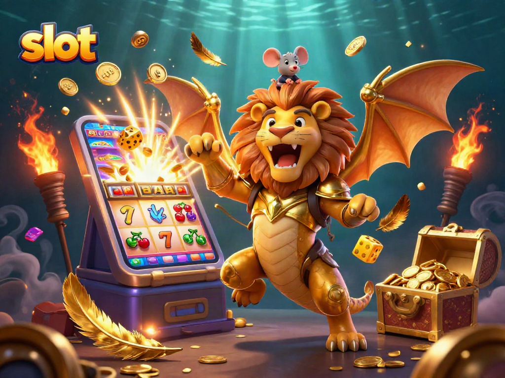 Experience thrilling slot action as a chimera roars and a mouse jockey rides the jackpot explosion!