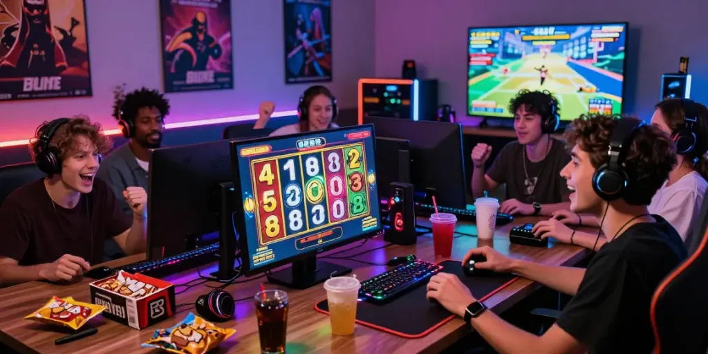 Engaged players enjoying a thrilling Seributoto online gaming session with colorful visuals and modern accessories.