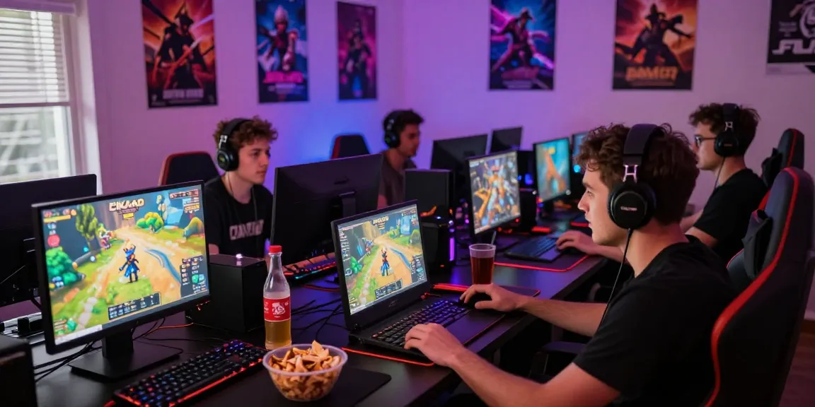 Players immersed in the CIKA4D online gaming experience with vibrant graphics and snacks.