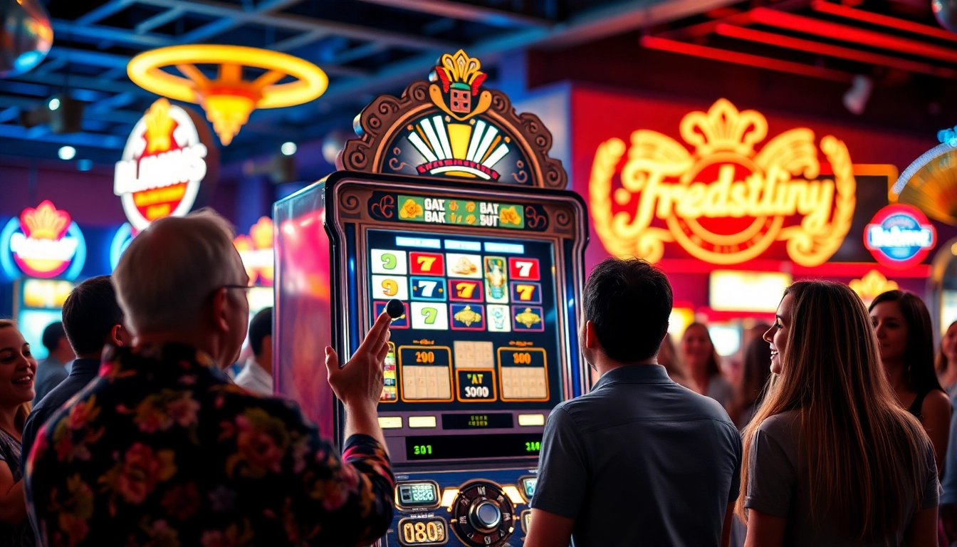 Menang besar di slot gacor di kasino dengan mesin slot klasik dan pemain yang bersemangat.