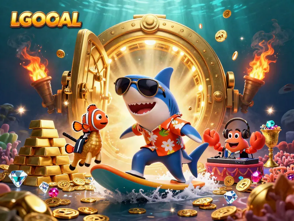Engage with LGOGOAL's vibrant gaming paradise through a whimsical underwater scene