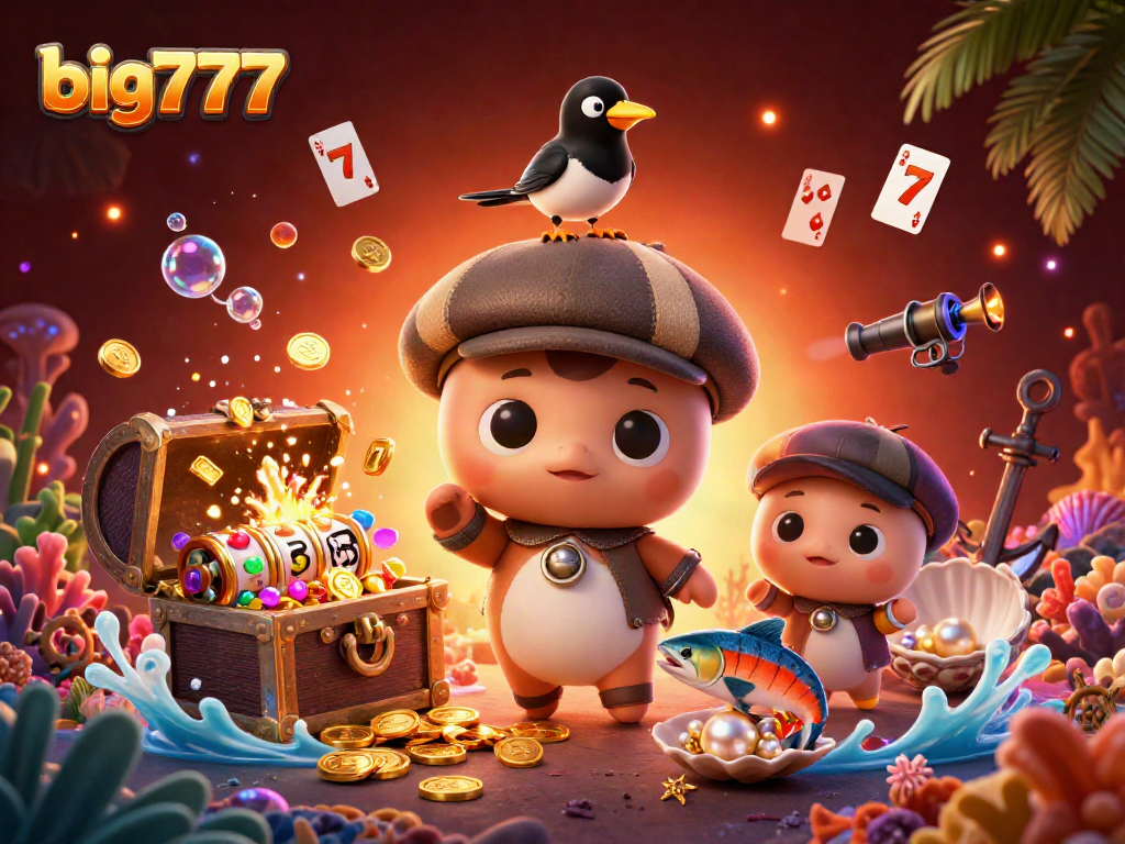 big777 memberi energi pada mesin slot dengan harta karun di dasar laut, terlihat dalam suasana penuh warna dan detail