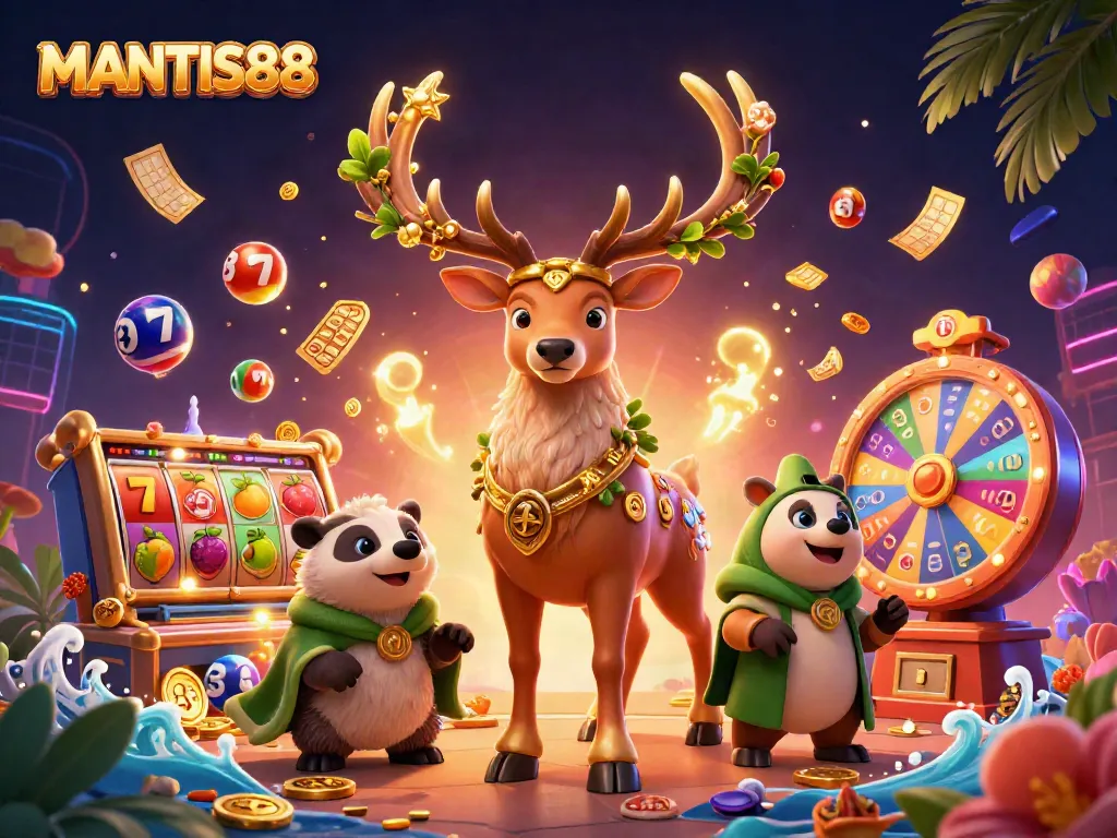 Engage with MANTIS88's vibrant online gaming scene featuring slots and dynamic visuals.