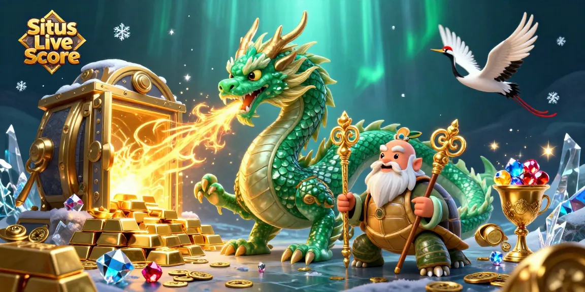 Situs Live Score showcases thrilling football action with majestic dragon and dynamic characters bringing excitement to the game.
