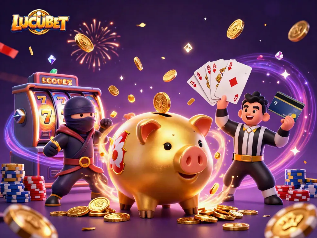 Engage in exciting gaming at LUCUBET with a thrilling casino-themed vibrant illustration.
