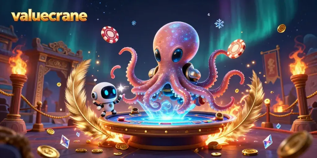 valuecrane mengoperasikan meja poker holografis di ruang kasino luar angkasa yang megah