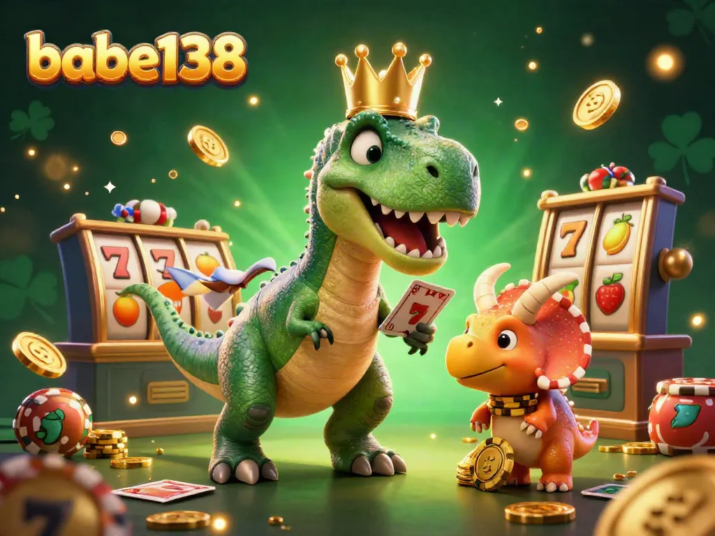 bermain slot menarik di babe138 dengan T-Rex dan pterodactyl yang unik, dikelilingi chip dan simbol keberuntungan.