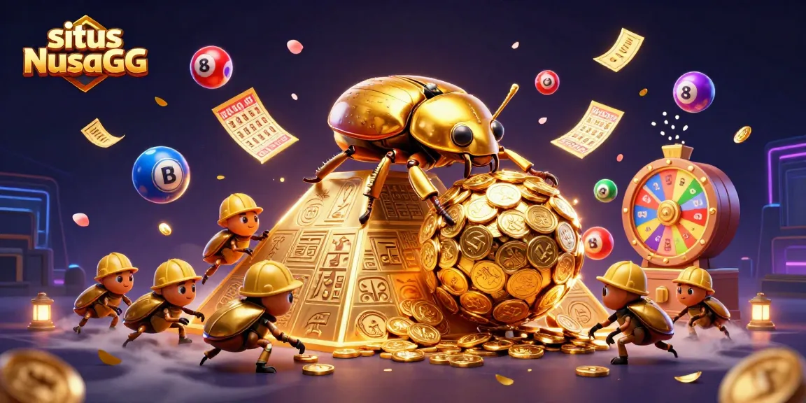 Join the excitement at situs NusaGG with vibrant lottery symbols and golden treasures in dynamic action.
