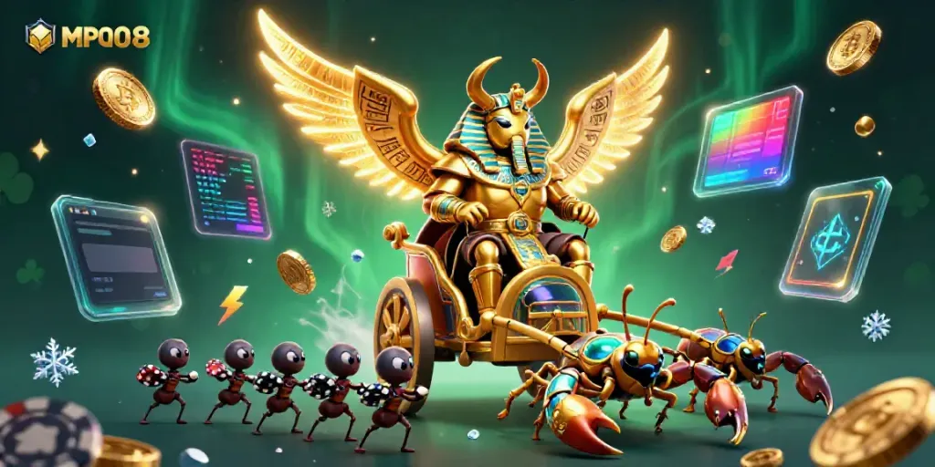 Experience the vibrant world of MPO08 with dynamic characters and action-packed gambling elements.