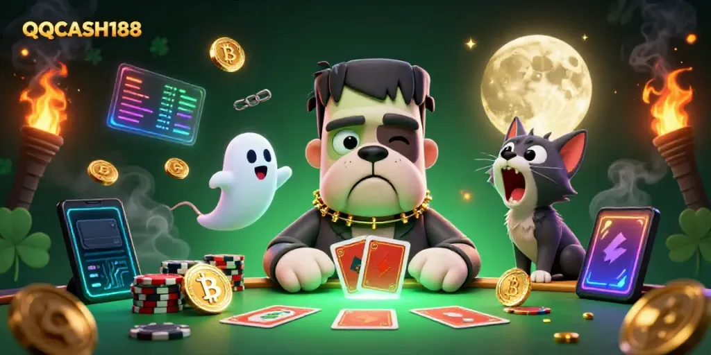Engage in thrilling card games at QQCASH188 with vibrant characters and exciting digital elements.