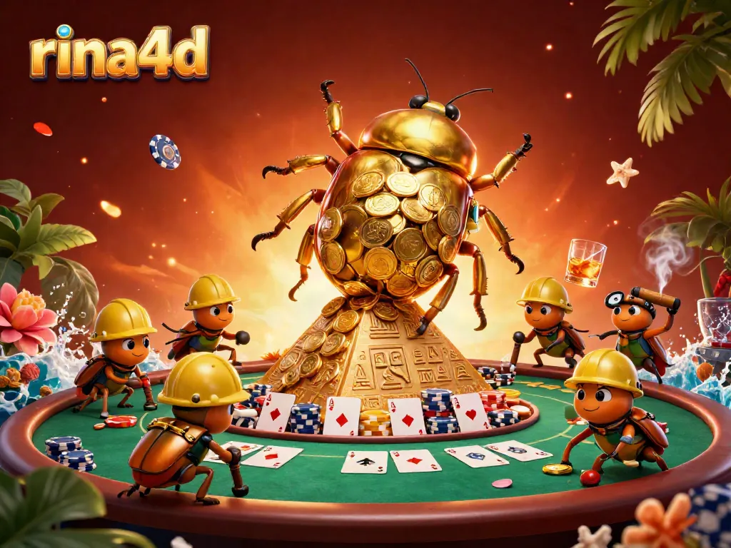 Experience immersive gaming adventure with rina4d in this vibrant casino-themed illustration.