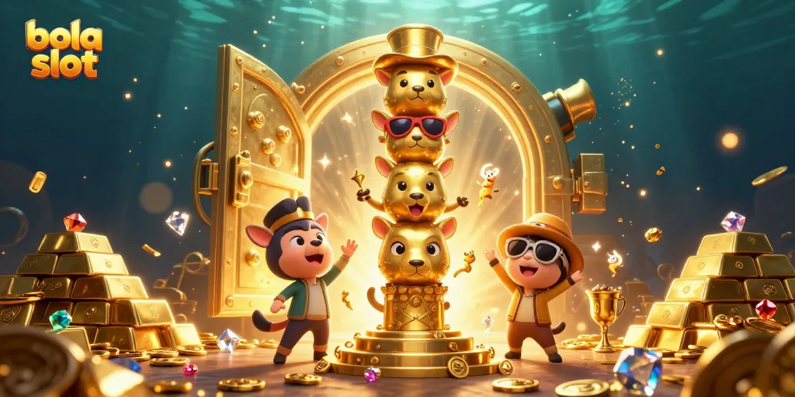 Spin to win at bola slot, featuring vibrant 3D elements of treasure and lucky symbols.