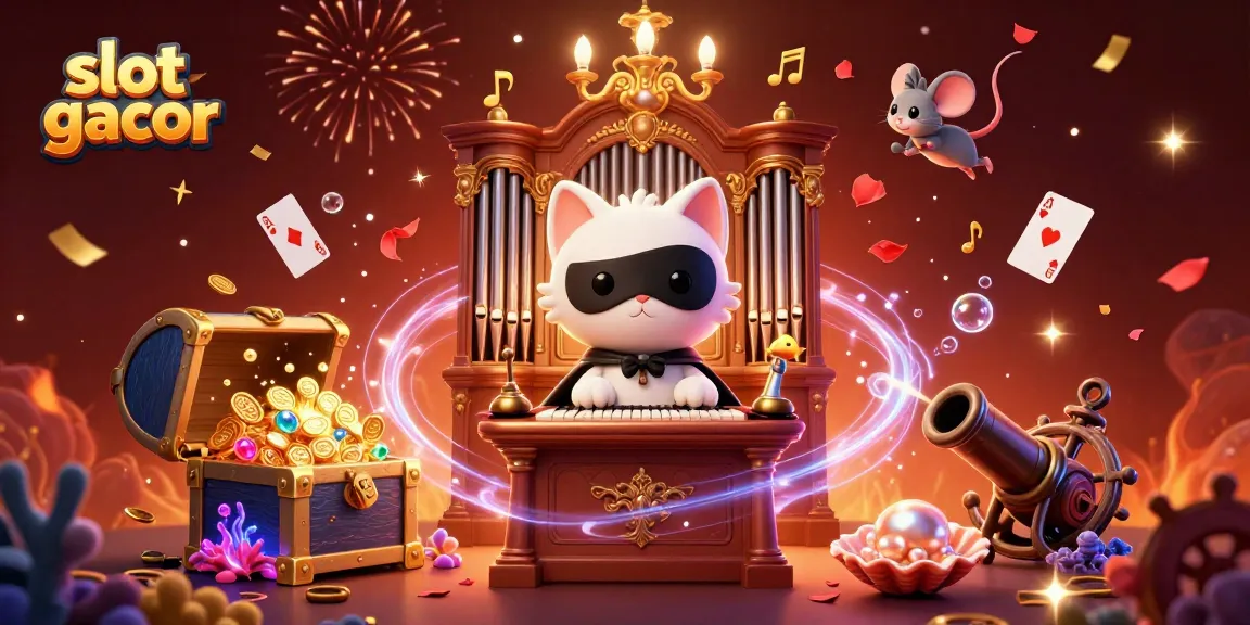 Slot gacor yang menampilkan kucing phantom di kasino dengan elemen permainan yang meriah.