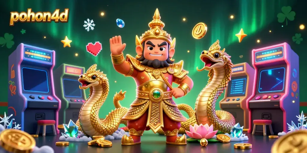 Engage your luck with pohon4d's vibrant casino illustration featuring guardian and gaming elements.