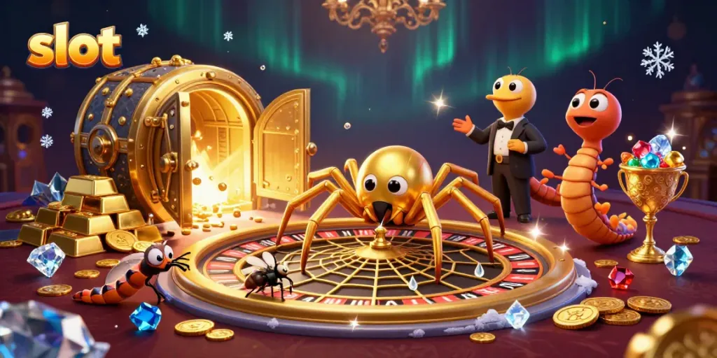 Slot dengan laba-laba emas dan centipede dealer di dunia perjudian yang berkilau.