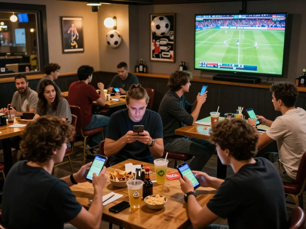 Engaged fans using Socolive to xem bóng đá while enjoying intense match moments in a lively sports bar setting.