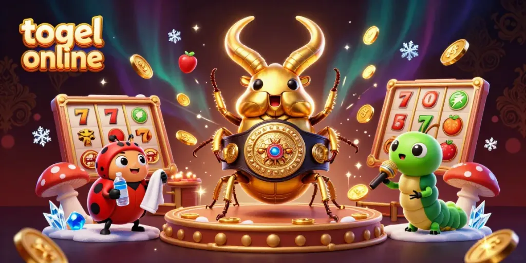 Togel online dengan akses praktis, ilustrasi 3D karakter menarik dengan elemen perjudian dan slot.