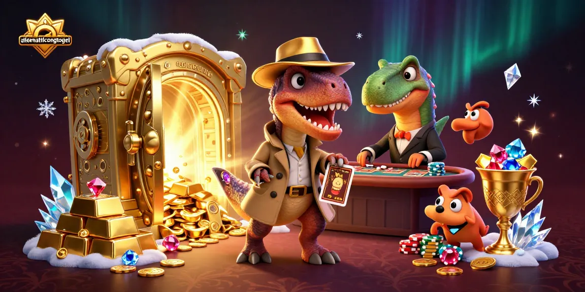 Check out alternatifcongtogel's exciting casino scene with a velociraptor card counter and treasures!